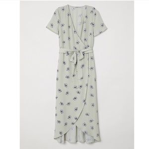 H&M Mint Floral Midi Wrap Dress